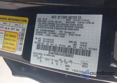 2018 Ford Fusion Hybrid Titanium из США, поврежденный, VIN 3FA6P0RU4JR280802